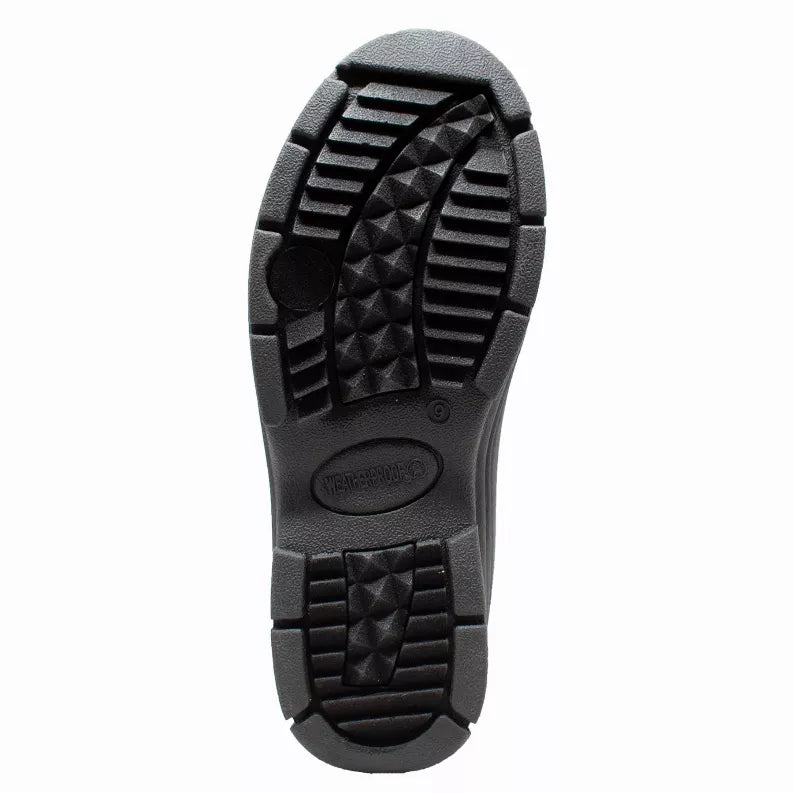 Boot outsole with deep tread patterns and raised traction sections