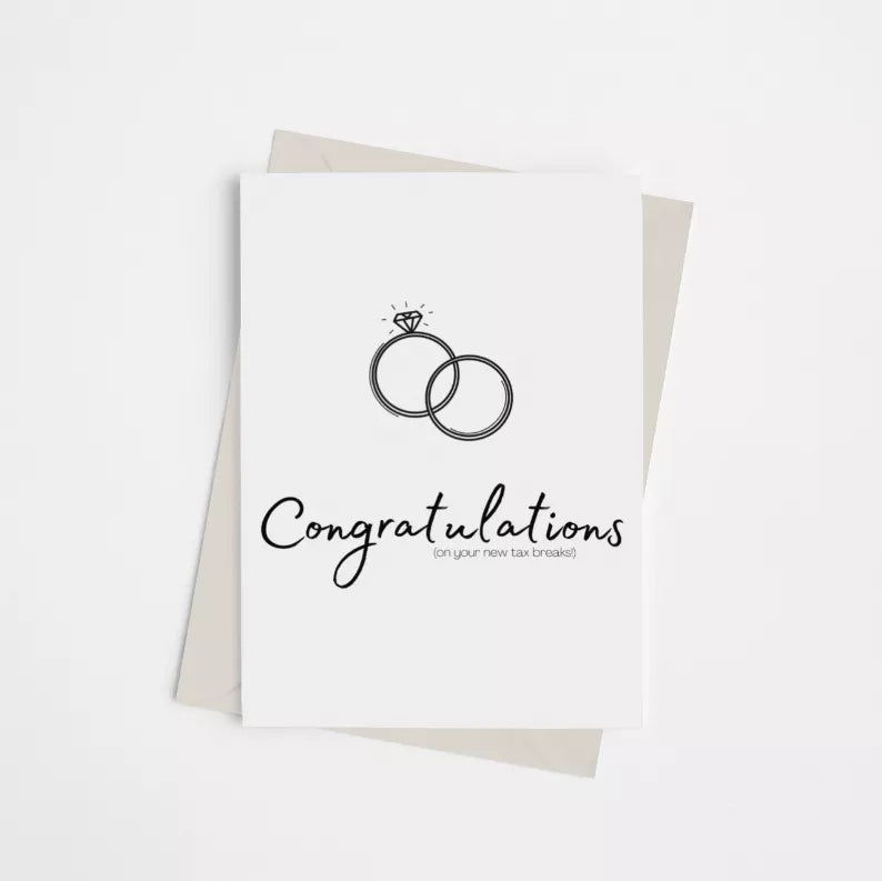 Engagement greeting card with ring icon and Congratulations message on white cover