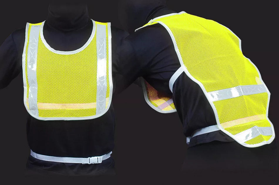High-visibility reflective cycling vest in neon yellow with silver reflective stripes