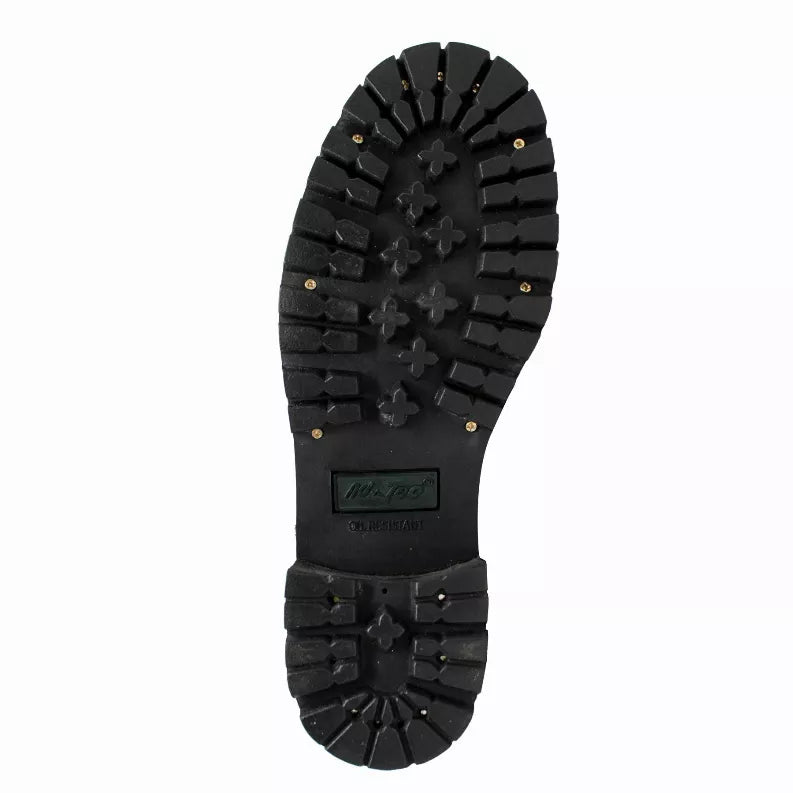 Waterproof steel toe logger boots outsole with deep tread and grip studs