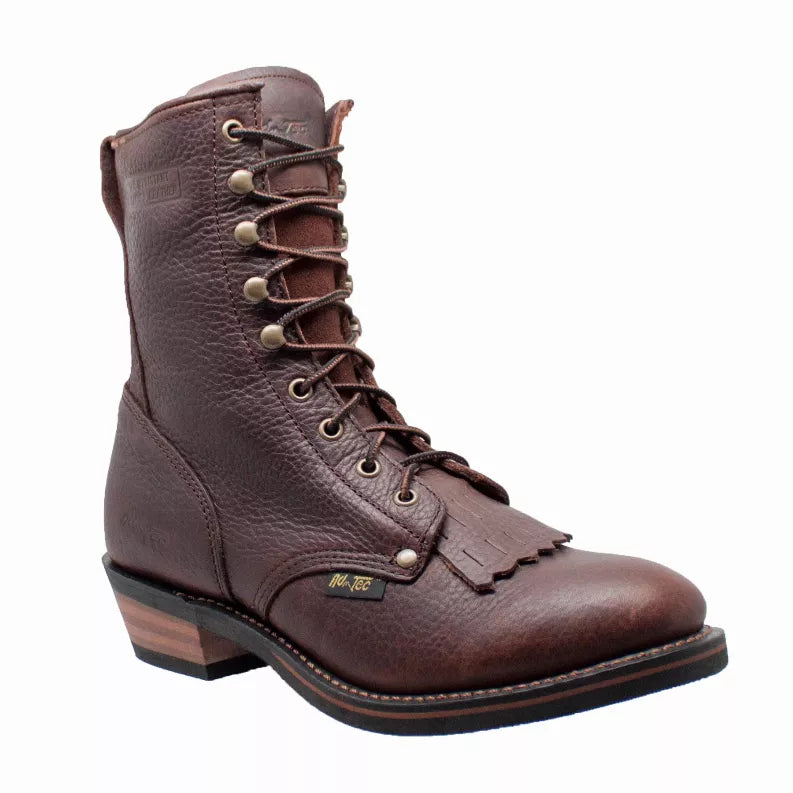 Men's 9-inch brown leather lace-up boot with lace-up front and pull tab