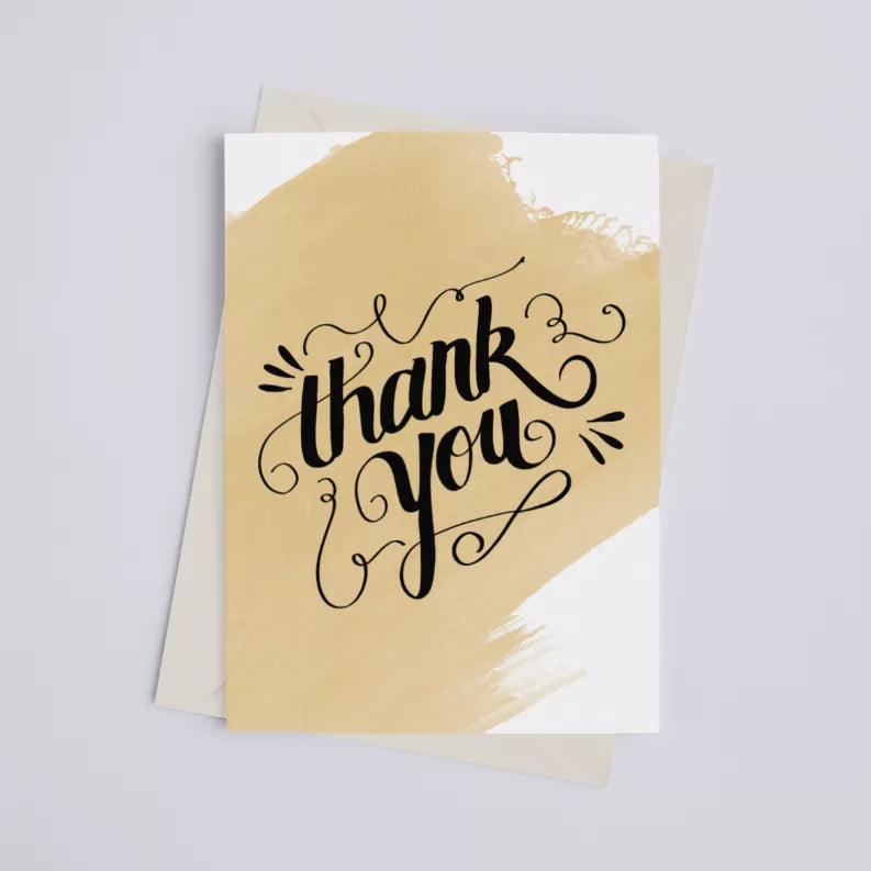 Thank you watercolor greeting card with gold script Thank you