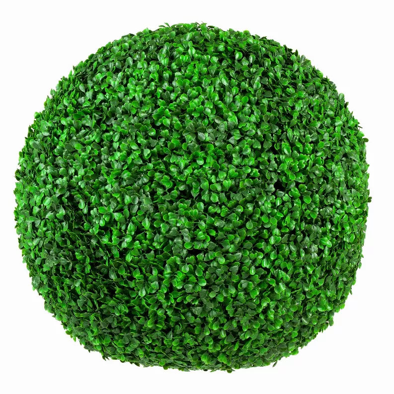 Artificial boxwood topiary ball with dense bright green leaves