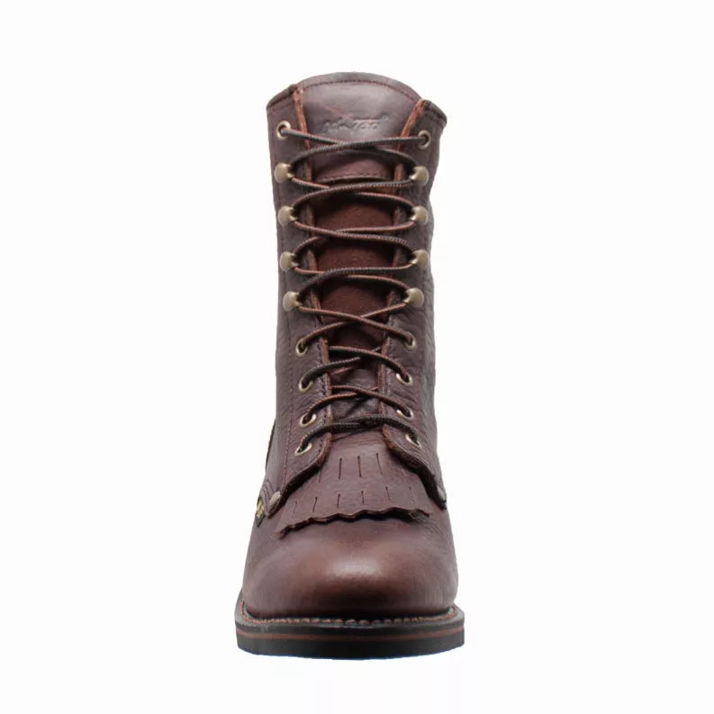 Men's 9-inch packer boots in dark brown leather, lace-up with padded collar