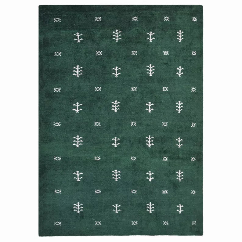 Square green rug front view with repeating white cross motifs