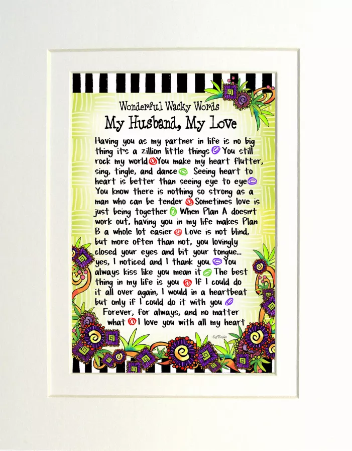 Framed relationship-themed gift art with colorful border and quote for husband and love