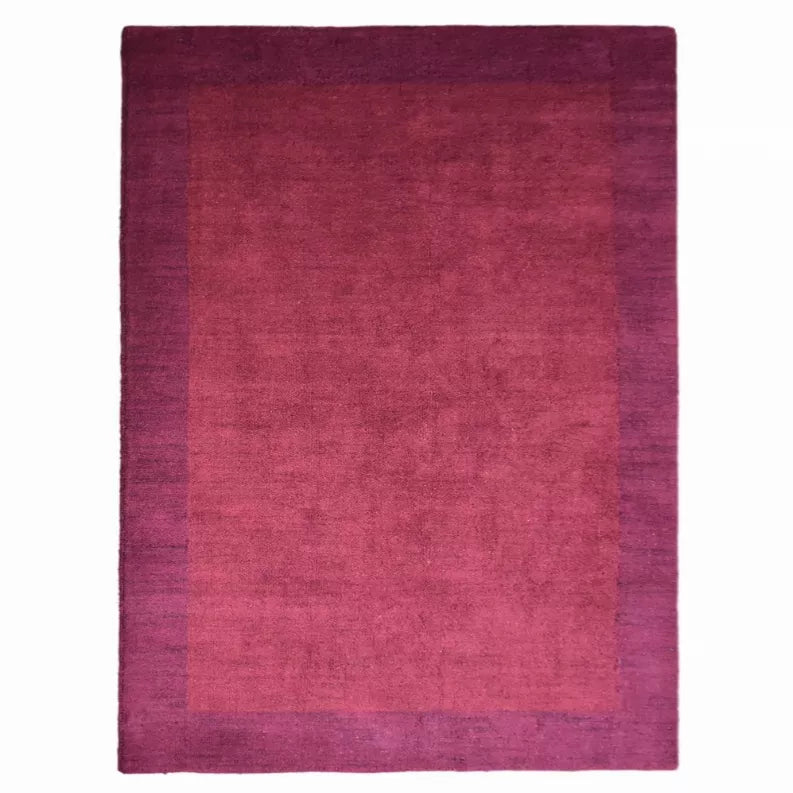 Burgundy square hand-knotted silk mix area rug, tonal surface
