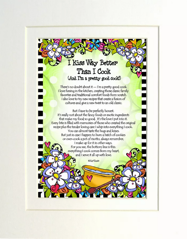 Framed floral wall art with quote text, green background, colorful cartoon flowers