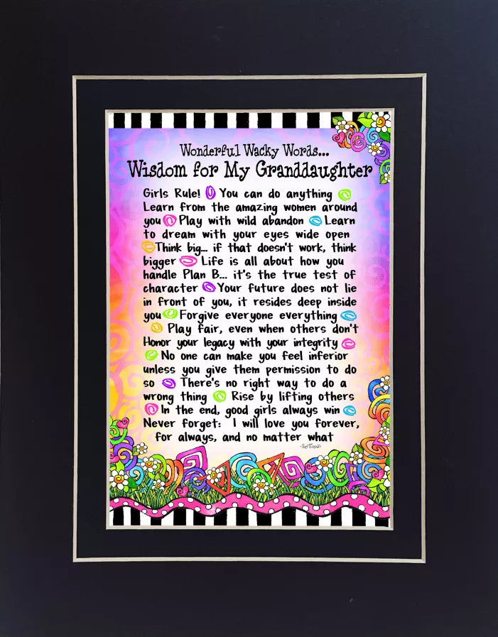 Wisdom-themed framed quote wall art with colorful ornamental border and text
