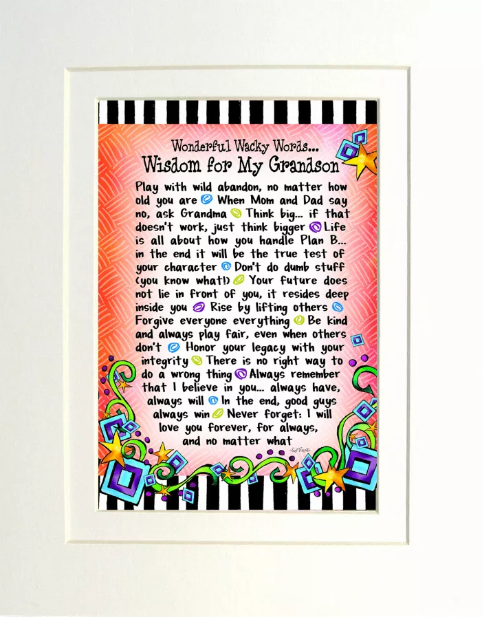 Framed wisdom quote artwork for grandson with colorful decorative border