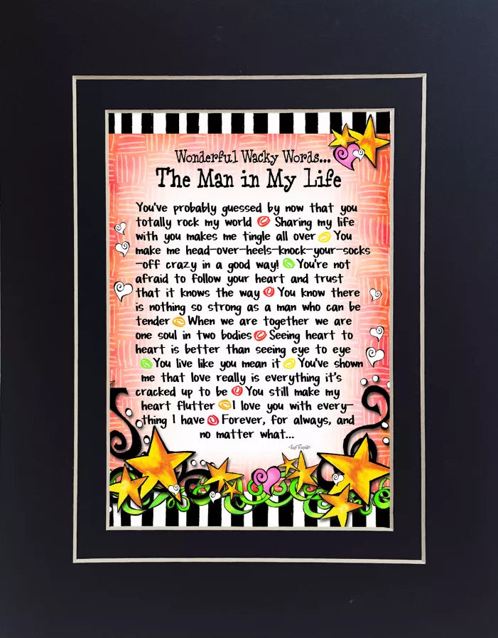 Framed relationship themed wall art with colorful text and star hearts