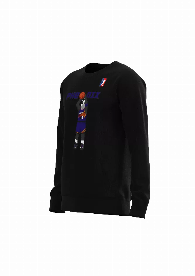 Men's black raglan sweatshirt with crew neck and character logo graphic on front