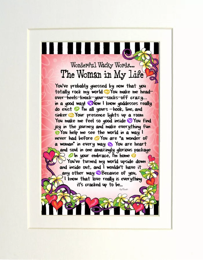 Framed quote art print “The Woman in My Life” with floral hearts border