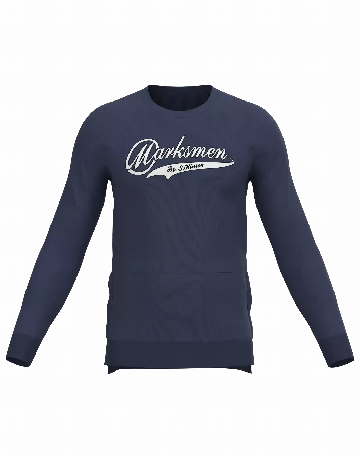 Navy long-sleeve sweatshirt with front chest Marksmen script logo