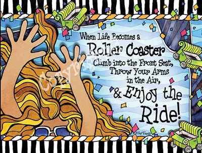 Decorative note cards with roller coaster quote and colorful hand illustration