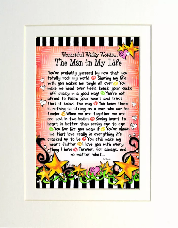 Framed relationship themed wall art with colorful quote text and star decorations