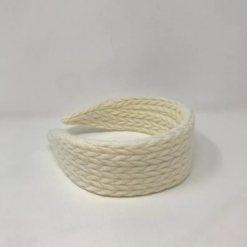 Soft knit headband, off-white cable texture, wide folded band