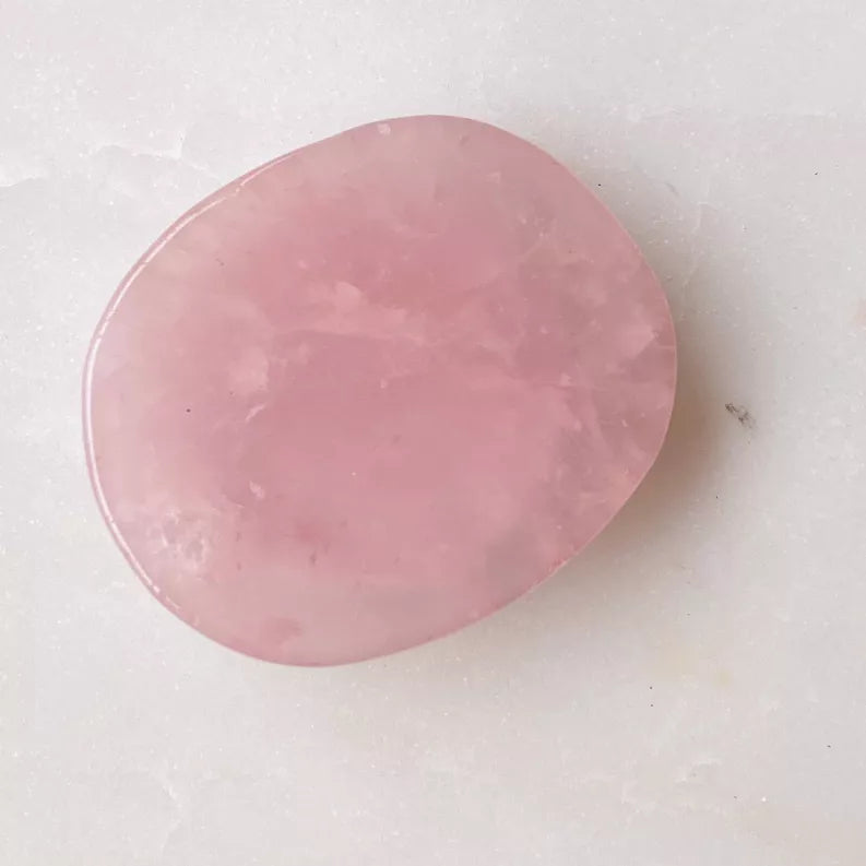 Pink rose natural stone phone grip, oval slice with glossy polished surface