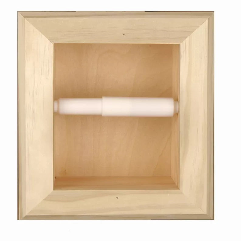 Empty recessed solid wood toilet paper holder with spindle, square opening
