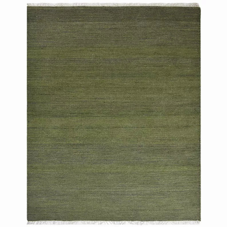 Olive green hand-woven wool kilim rug flat weave rug with clean border