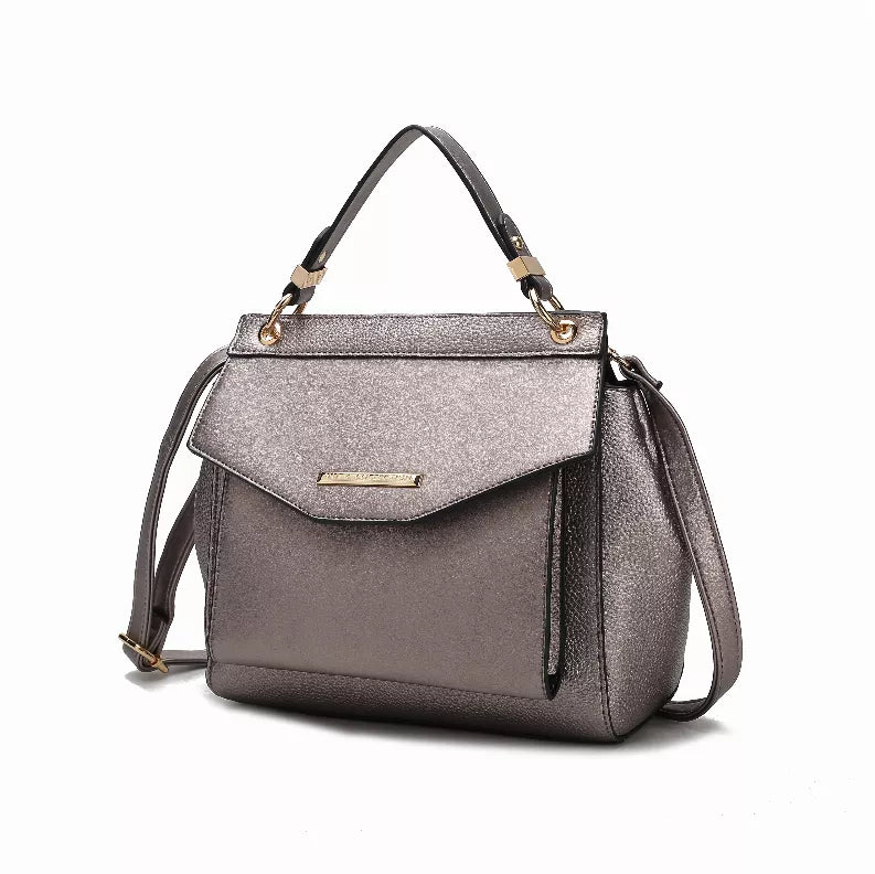 Women's 3-in-1 backpack, gray satchel with front flap pocket and side zipper