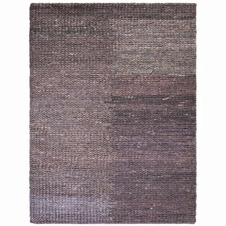 Hand-woven jute area rug, dark gray with multicolor flecked stripe pattern