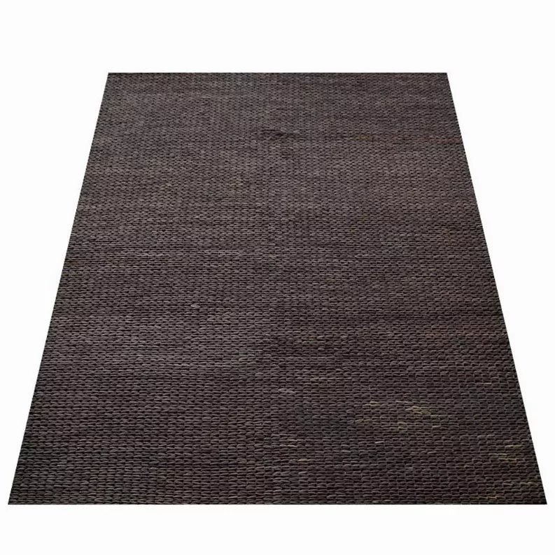 Hand-woven jute area rug, dark charcoal brown, rectangular solid design with even weave
