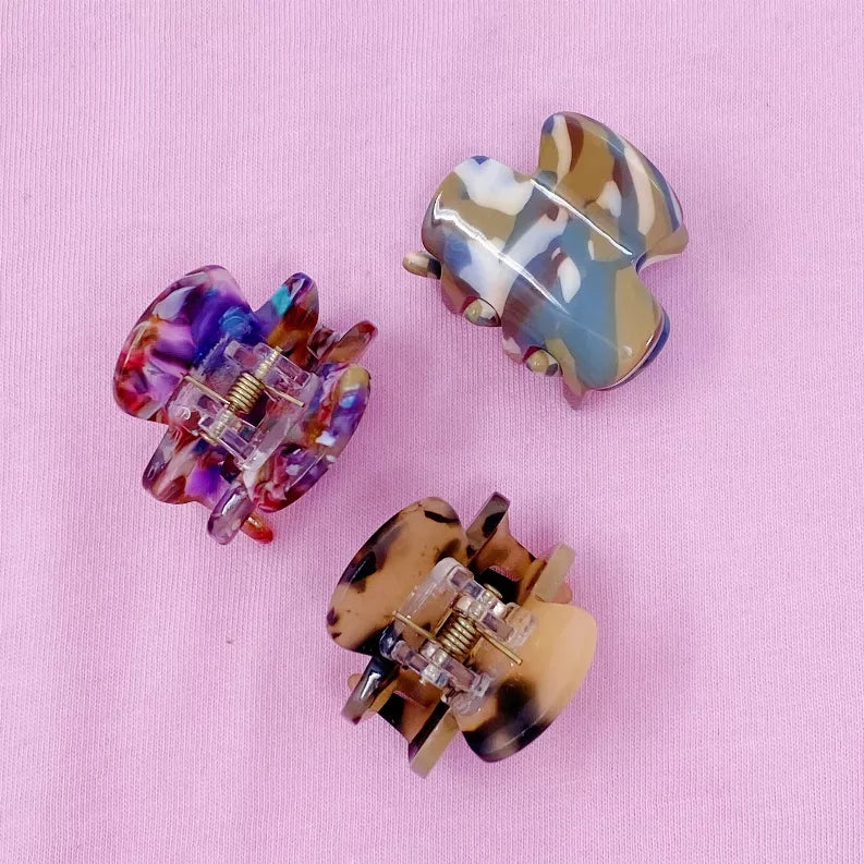 Mini hair claw set: purple marbled, blue-beige, tortoise tone clips