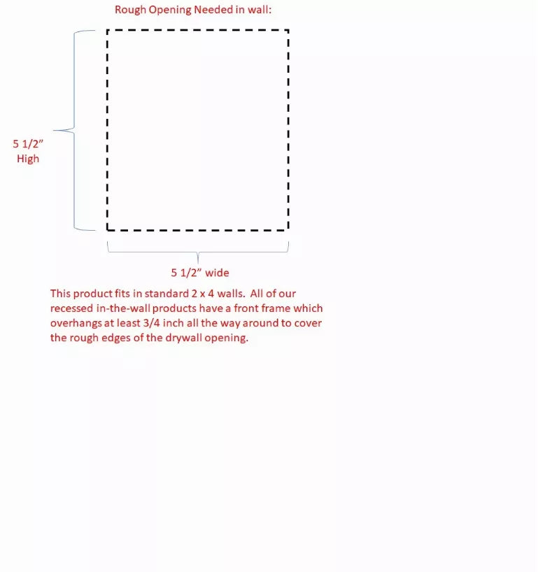 Recessed toilet paper holder rough opening wall diagram with height and width