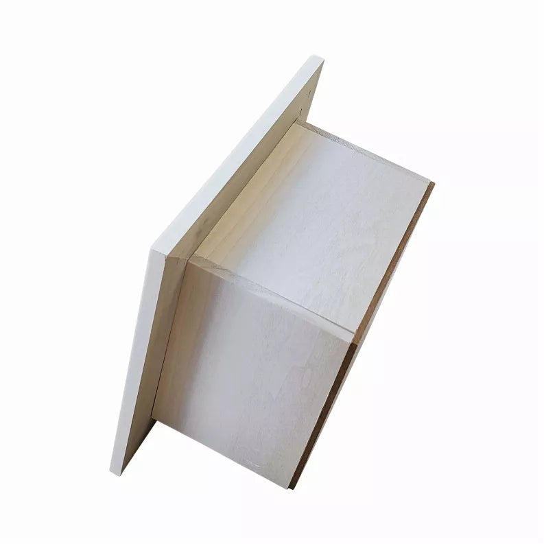 Recessed solid wood toilet paper holder side profile with square frame