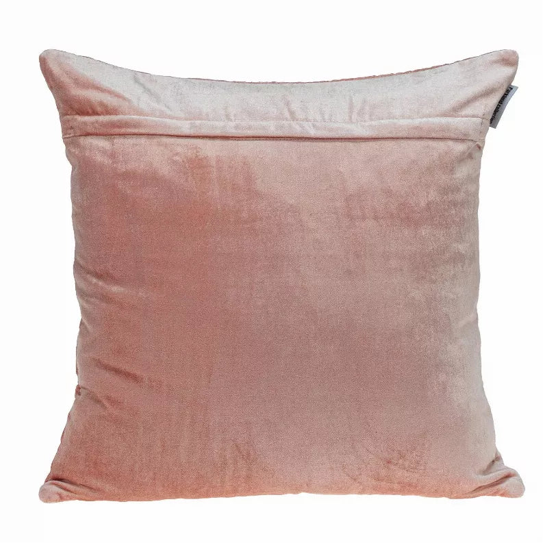 Dusty rose quilted throw pillow back with smooth fabric and hidden zipper seam
