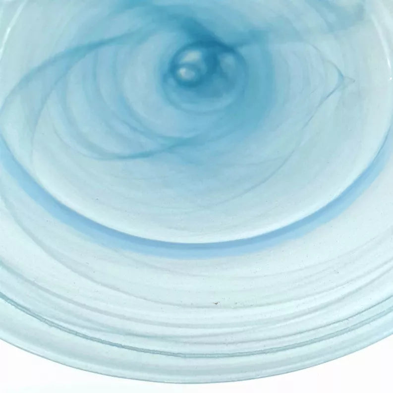 NUAGE 13" glass charger plate close-up of light blue swirl design.