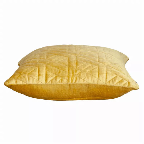 Quilted throw pillow in mustard yellow with geometric channel stitching