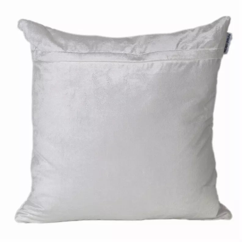 Light gray quilted throw pillow with stitched channel pattern and square edges