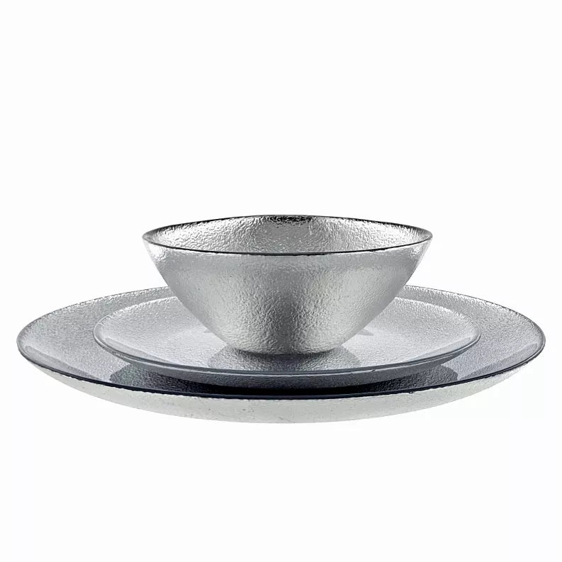 AURA 12PC Gilded Glass Dinnerware Set - Silver / 12 piece - Home Decor