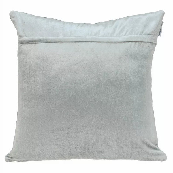 Light gray quilted throw pillow with subtle channel stitching and soft velvet-like cover