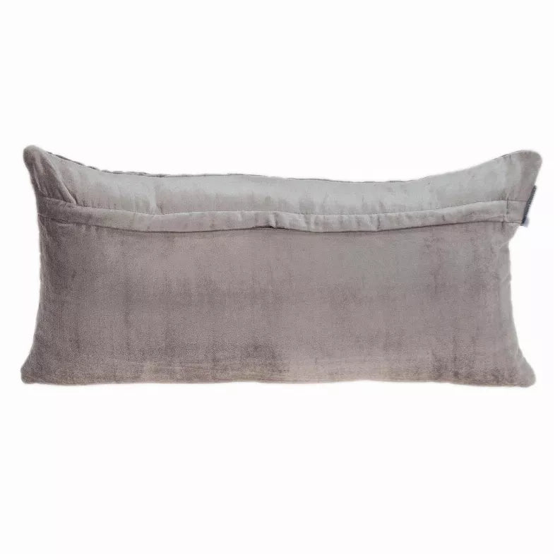 Gray solid back throw pillow with piped edge and concealed seam, rectangular