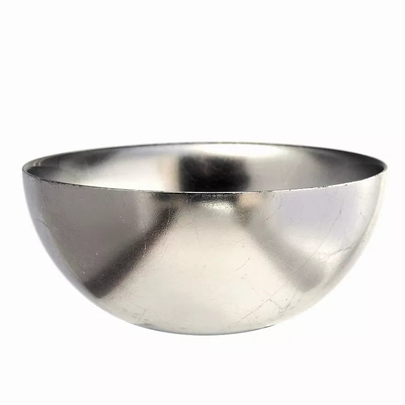 Silver glass serve bowl with rounded sides and flared rim