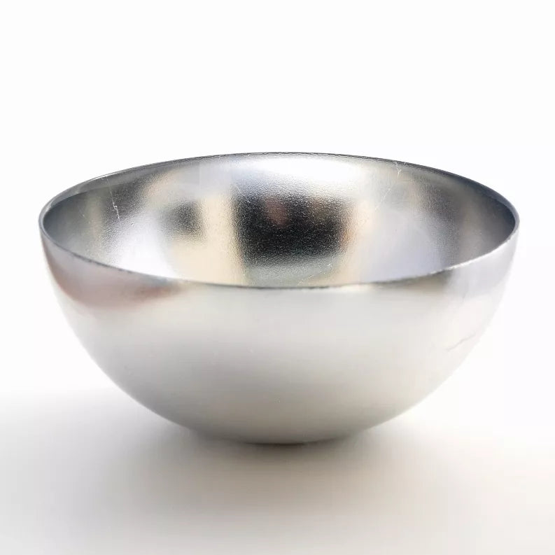Silver glass serve bowl with wide flared rim and smooth bowl interior