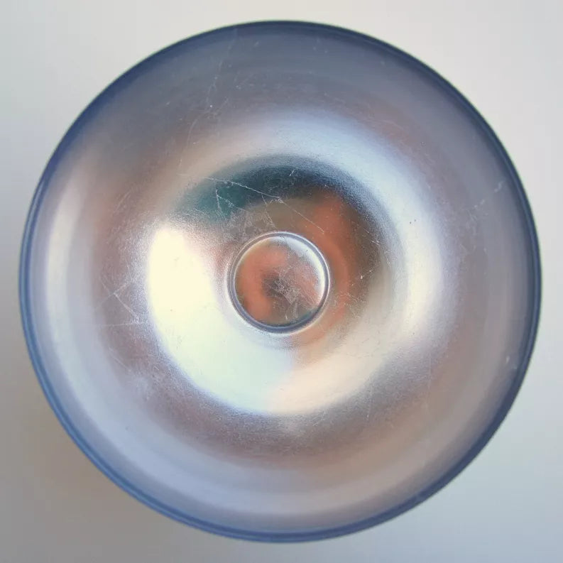 Blue-tinted glass serve bowl, round with small central base detail