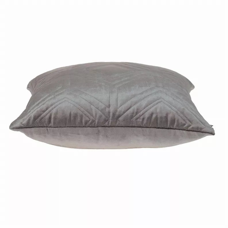 Gray quilted square throw pillow with centered chevron diamond pattern