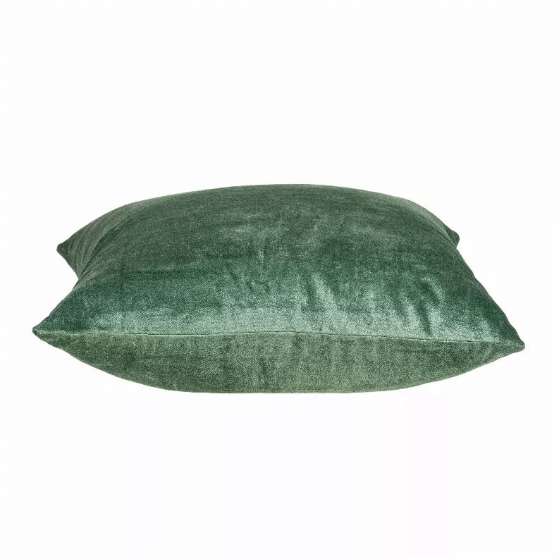 Green solid throw pillow with subtle mottled texture and smooth stitched edges
