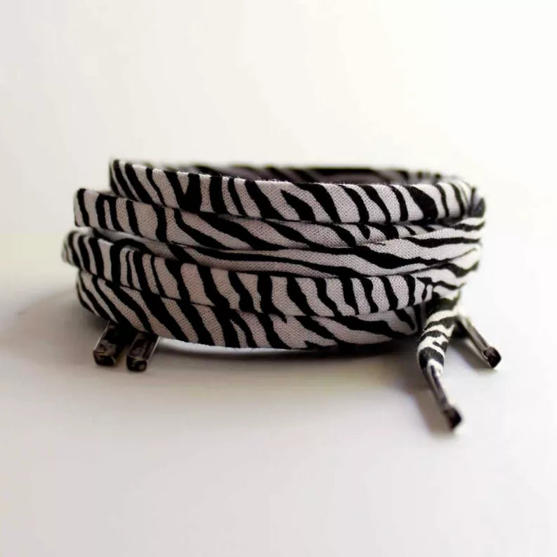 Zebra-print shoelaces, bundled, black and white pattern