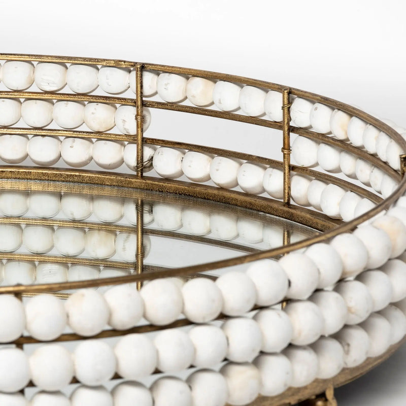 22" Antiqued Gold And White Metal Wood And Mirrored Glass Round Vanity Tray Homeroots Kitchen & Dining