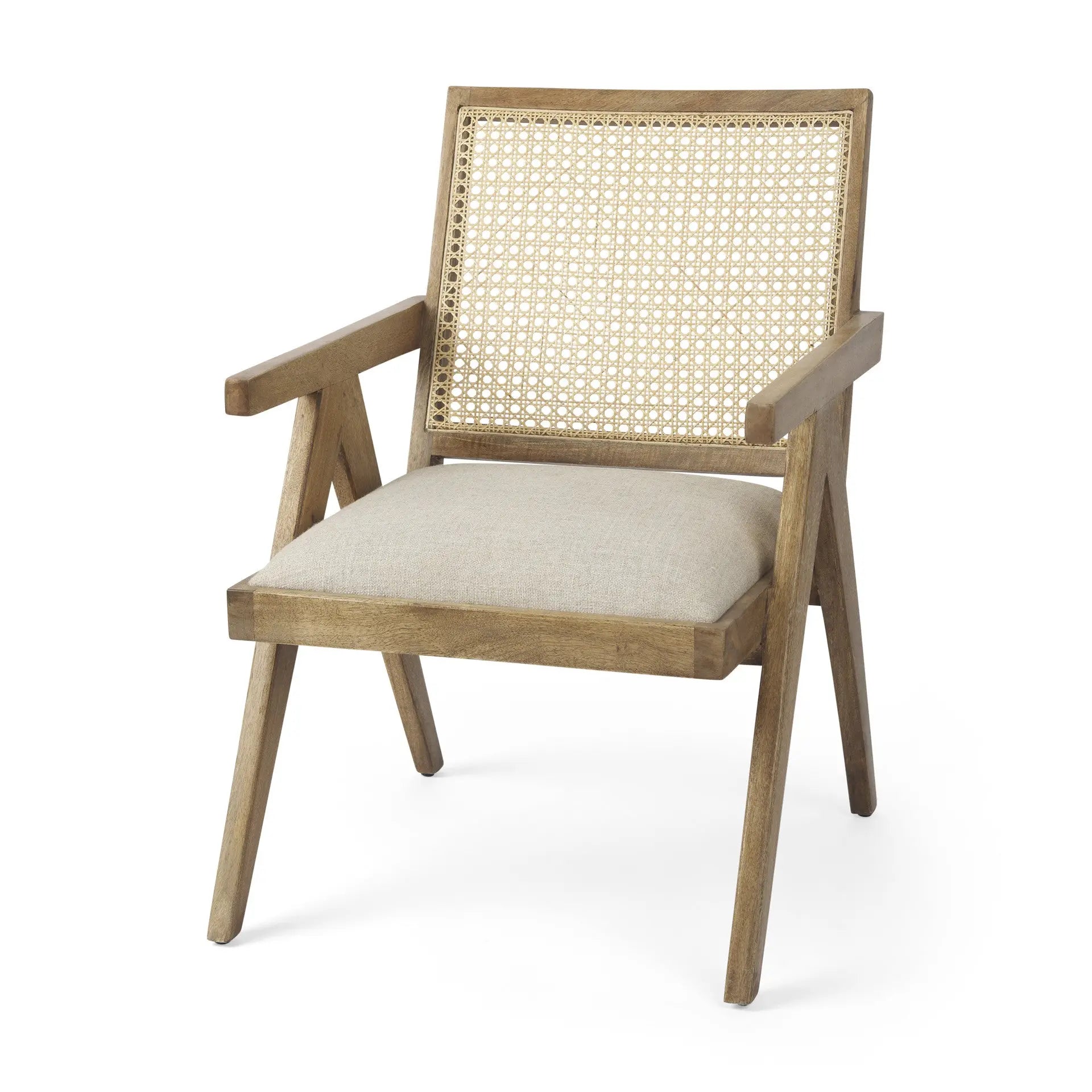 22" Beige and Natural Linen and Solid Wood Arm Chair Homeroots Living Room
