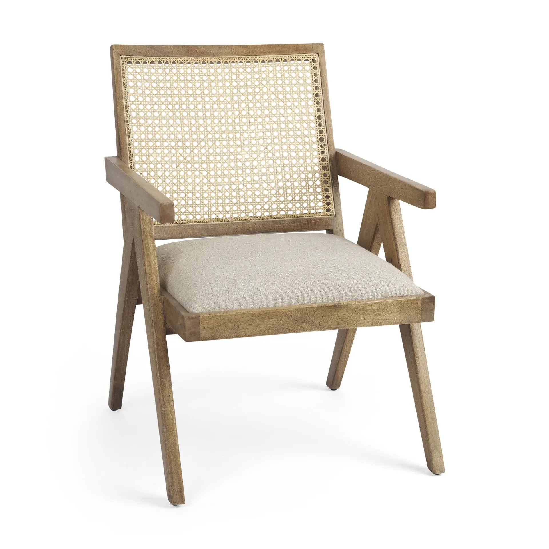 22" Beige and Natural Linen and Solid Wood Arm Chair Homeroots Living Room