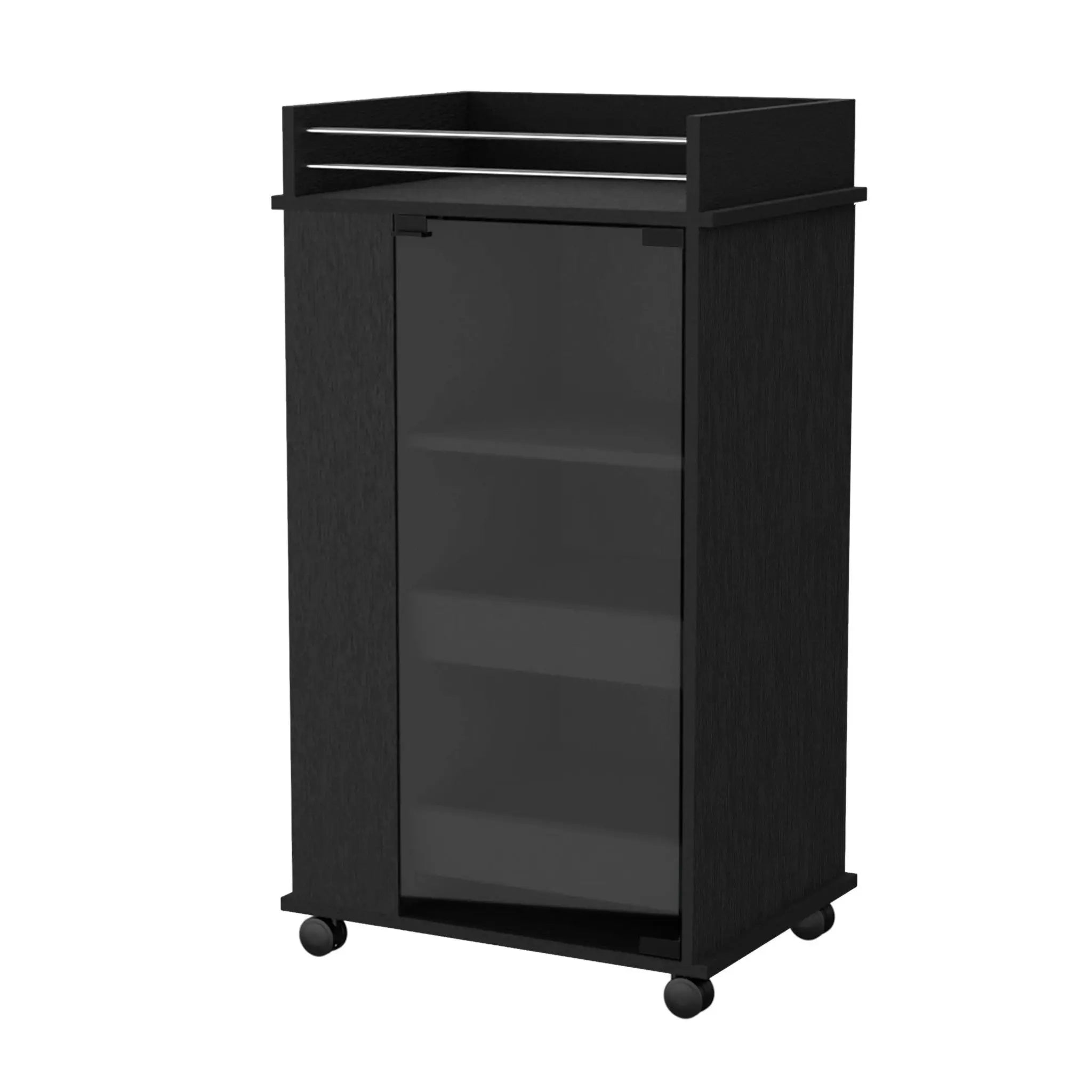 22" Black And Clear Wood And Glass Rolling Bar Cart Homeroots Kitchen & Dining