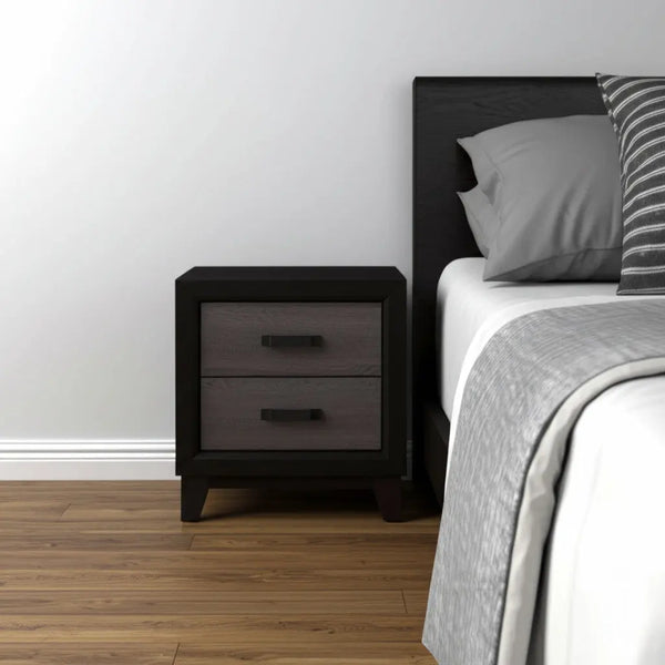22" Black And Gray Wood Two Drawer Nightstand Homeroots Bed & Bath