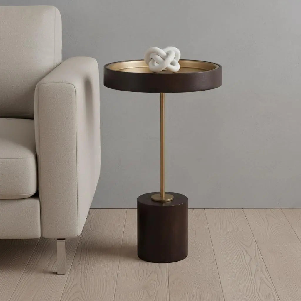 22" Black And Rosegold Solid Wood Round End Table Homeroots Living Room