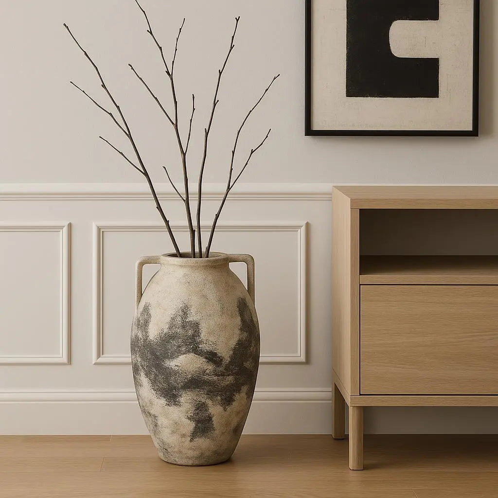 22" Black And White Ombre Ceramic Amphora Floor Vase Homeroots Home Decor